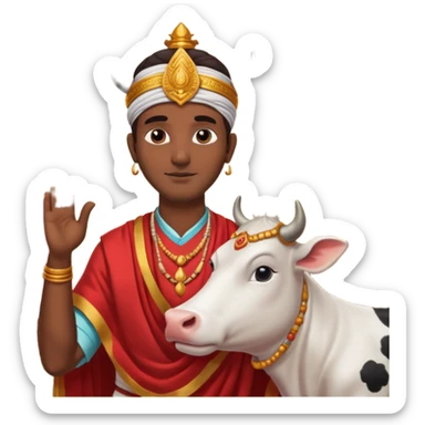 Indian man worshipping cow sticker