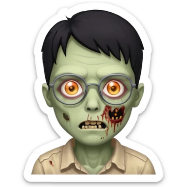 zumbie de cabelo preto,olhos pretos e oculos pequeno sticker