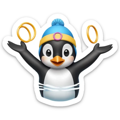 A cheerful penguin swimmer in swim cap, doing a playful backstroke with water rings popping around.
 sticker