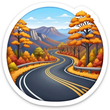 A single winding asphalt road through the blue mountains and autumn colored trees sticker