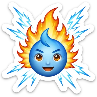 Rayos, centellas y fuego con expresiones de asombro azul sticker
