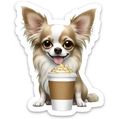 Merle long hair chihuahua drinking Starbucks  sticker