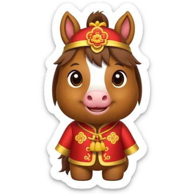 cute horse wearing a chinese new year costume sticker