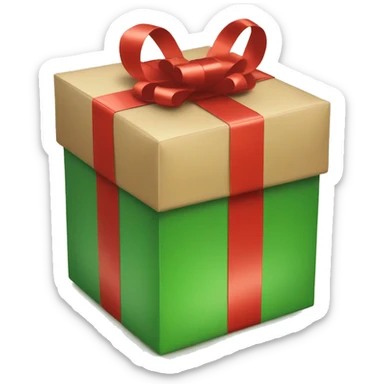 Gift box with red wrapping and green ribbon, simple and festive sticker