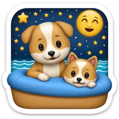 crea un emoji de buenas noches. Pon un texto : Buenas noches Javier y Tobi. Javier es una imagen de profesor y Tobi q sea imagen de un perro sticker