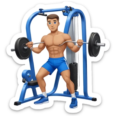 standing fit man with blue shorts cable-machine exercise sticker