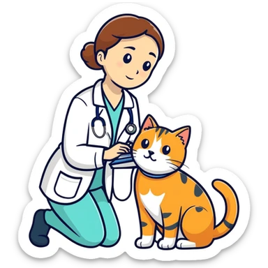 veterinarian examining a cat sticker
