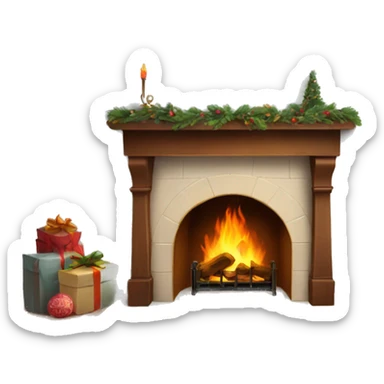 fireplace with winter decorations sticker