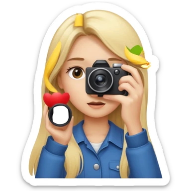 blonde girl photographer cartoon taking picture in middle of taking picture camera in front of face long hair sticker