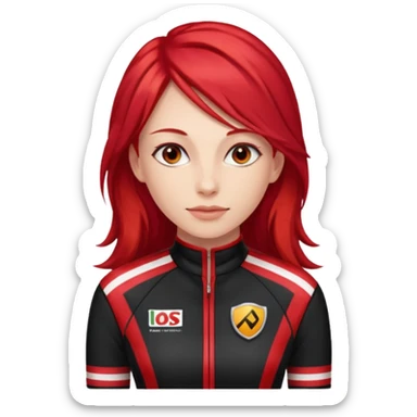 red long hair woman with black racing outfit with red strips sticker