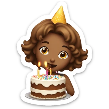 Girl blowing happy birthday cake sticker