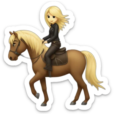 Emo blond girl riding a brown pony sticker