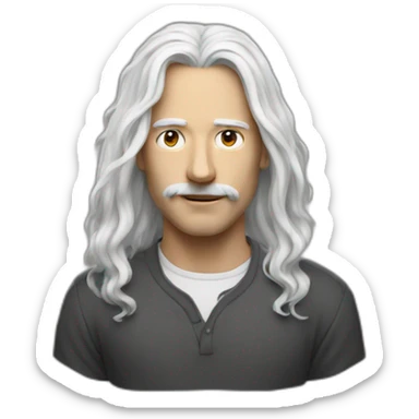 Man with a long withe hair drawing a paint with a pencil sticker