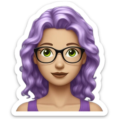 white-girl-purple-wavy-hair-green-eyes-square-glasses sticker