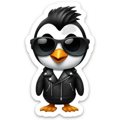 greaser penguin with pompadour, sunglasses and a leather jacket sticker