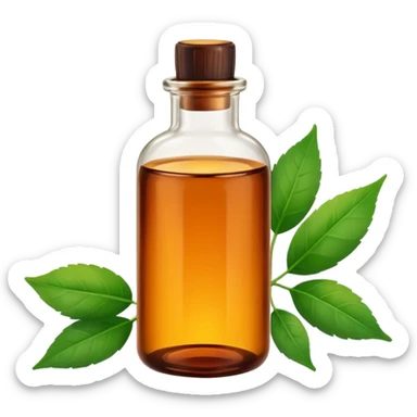 bottle of essential oil with a leaf sticker