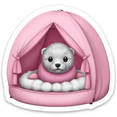 Gray Seal in a light pink tent  sticker