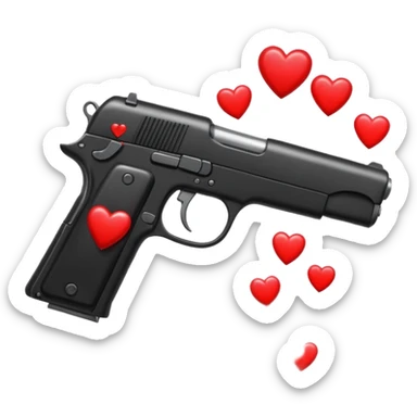 Black hand gun shooting a stream of hearts out of it  sticker