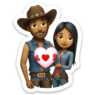 Cowboy holding heart with desi girl full body sticker