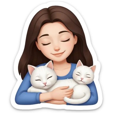 White kitty sleeping on brunette white girl's lap sticker