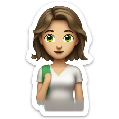 Girl with brown hair and green eyes shrugging shoulders  sticker