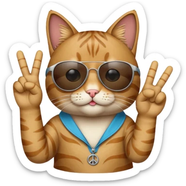 a cat wearing sunglasses a saying peace out on his head there would be written peace out and he will do the pose for peace out sticker