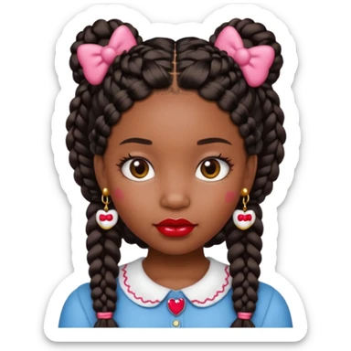 Black girl with braids with red lipstick and hello Kitty earrings sticker
