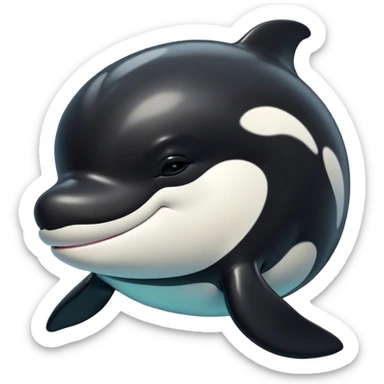 Meme-Worthy Cute Sleeping orca Portrait Emoji, Head resting peacefully with a contented smile, showcasing a smooth black-and-white body with gently drooping fins and eyes softly closed in serene slumber, Simplified yet adorably endearing features, highly detailed, glowing with a soft, drowsy deep-sea light, high shine, relaxed and utterly lovable, stylized with an air of playful oceanic laziness, soft glowing outline, capturing the essence of a sleeping orca that feels destined to become the next viral icon of adorable marine rest! sticker