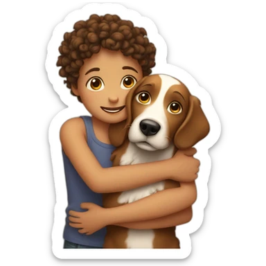 boy and girl hugs a curly dog sticker