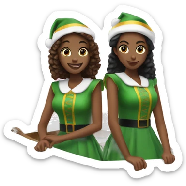 Two teen girls on q boat in elf costumes sticker