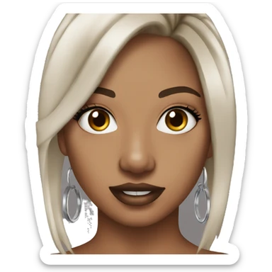 Tattoo girl brown hair silver hoop earrings  sticker