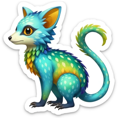 Colorful tropical exotic shiny beautiful fantasy-Trico-Cacomistle-oncilla-animal-Fakémon-hybrid-fursona (full body) sticker