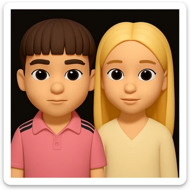 Merge the two 3D emoji characters (a boy and a girl) into one image, both standing together with neutral expressions, maintaining the 3D emoji style similar to Microsoft Fluent emojis. sticker