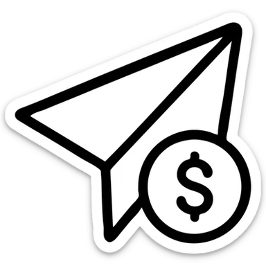 outlined icon of a paper plane with a coin, symbolizing money transfer sticker
