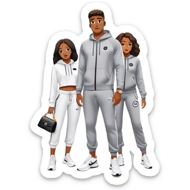 Man living his dream standing in the master bedroom of a mansion. He’s boo’d up with a pretty Brownskin big booty woman wearing a Chanel outfit and Bvlgari watch with her holding a Chanel bag. The man has on a Nike Tech Fleece sweatsuit. The man isn’t holding a bag sticker