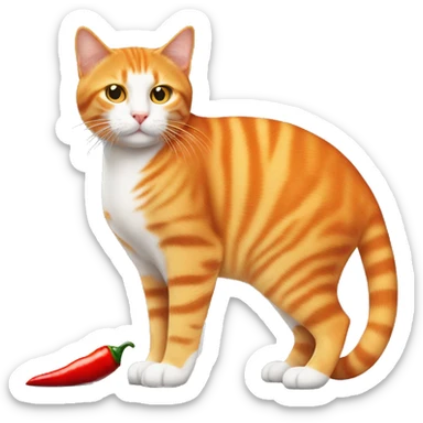Full body orange cat (no white) and a chili pepper sticker