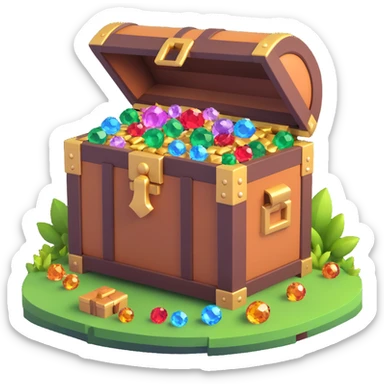treasure chest overflowing with gems and nature, utopian Minecraft world sticker