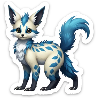 Epic Feral Rare Fantasy shiny edgy cool fluffy Vernid-Trico-species-hybrid-animal by LiLaiRa, random markings, tufted tail, tufted ears, full body sticker