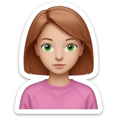  Una donna con una felpa semplice rosa, senza cappuccio,poi i capelli sono lunghi fino alle spalle marroni chiaro,gli occhi sono verdi  sticker