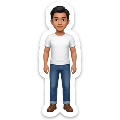 Filipino man white tshirt and denim blue pants and brown shoes  sticker