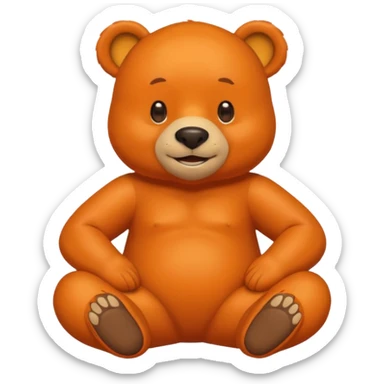 Create a orange friendly bear, make him look like from a kid cartoon and make him smile. Show his whole body. Make him look shy and cross his leg sticker