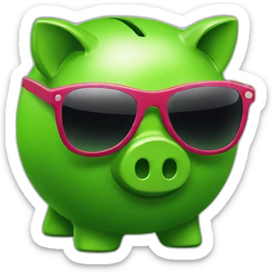 green piggybank with sunglasses sticker