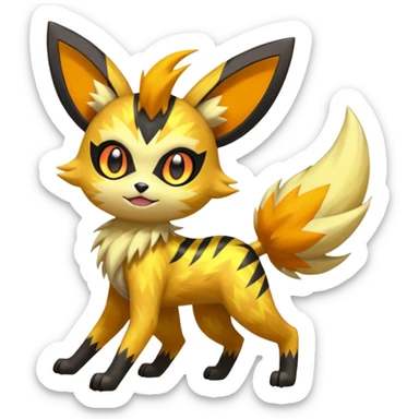Feral Lightning-patterned Zig-zagged buzzy fuzzy Meloetta-Electrike-Zorua-Jolteon-Cobalion-Vernid-fusion-hybrid-creature, full body  sticker
