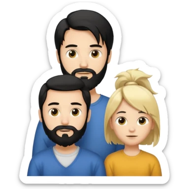 Man with long black hair tied in a tail and beard with a young blond short-haired without a beard sticker