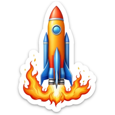 A colorful cartoon space rocket with flames shooting out, ready for liftoff sticker