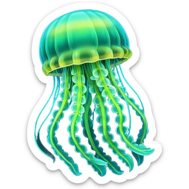 Neon glowing Cyan-lime-gradients jelly-prawn-crab-squid  sticker