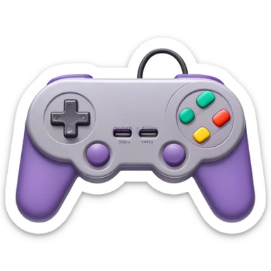 Clash of Clans aesthetic: Cinematic Playful SNES Controller Portrait Emoji, rendered in a 3D vector-style similar to standard emojis with minimal shading and bold, simplified shapes. A compact, distinct form with signature details, softly glowing with a nostalgic gaming charm. Simplified yet unmistakably iconic, highly detailed and consistent, glowing with a soft radiance and high shine. Stylized with a touch of retro gaming magic and a soft glowing outline, capturing the essence of a beloved gaming relic with a friendly, playful manner! sticker