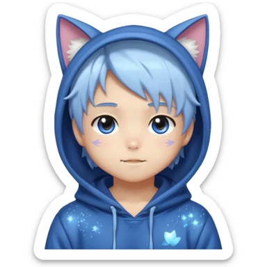 Cute Kawaii Beautiful Gorgeous Sparkly Shiny Blushing Anime Style Catboy With Pretty Hair And Hoodie sticker