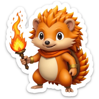 fire bender hedgehog fire in hand posing sticker