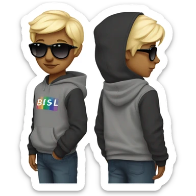 Young boy with bisexuell hoodie and sunglasses and blond hair sticker